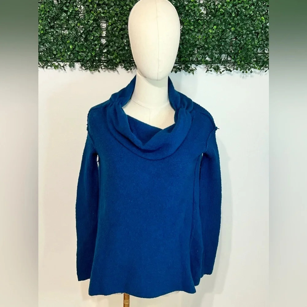 Free People Cotton Bohemian Cowl Neck Dark Teal Ribbed Oversized Sweater Size XS
